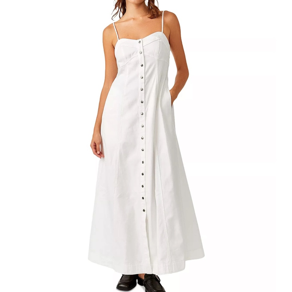 Free People White Button-Front Maxi Dress